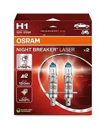 Комплект галогенових ламп OSRAM 64150NL-2HB H1 Night Breaker LASER NG +150% 55W 12V P14,5s 2шт/комп