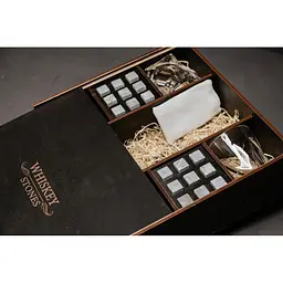 Подарунковий набір Whiskey Stones камені для віскі у дерев'яному пеналі №8 + 4 склянки Bohemia Quadro + щипці + мішечок - мініатюра 3