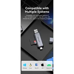 Зчитувач флеш-карт Vention USB 3.0 AM/USB-C to SD+TF Gray Dual Drive Letter Aluminum Alloy (CLLH0) - мініатюра 8