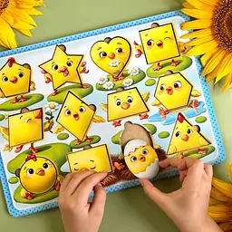 Дерев'яний пазл-вкладиш "Курчата" геометричні фігури Ubumblebees 1х31х23 см det0009902 - мініатюра 5