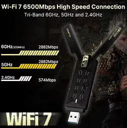 Мережевий адаптер Wi-Fi 7 USB FENVI FU-BE6500 трьохдіапазонний бездротовий mu-mimo Black (19123) - мініатюра 4