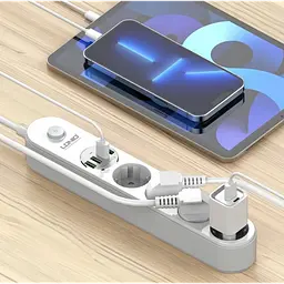 Мережевий фільтр подовжувач 4 євро розетки 4 USB 2м із захистом та заземленням LDNIO SE4432 2500W 10A USB 3.4A - мініатюра 7