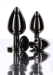 Анальний корок L чорний металевий з чорним каменем Butt Plug With Diamond Jewel Taboom - мініатюра 4