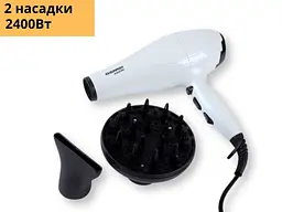 Фен для волосся Gemei GM-105 професійний з 2 насадками 2400 Вт білий (GM-105) - мініатюра 2