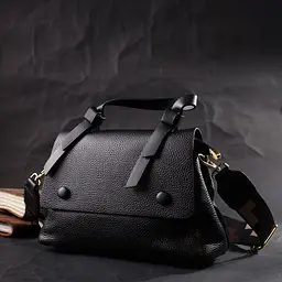 Жіноча сумка з цікавою ручкою з натуральної шкіри Vintage 22336 чорна - мініатюра 10
