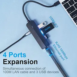 Хаб USB 3.1 Type-C -> 3xUSB 2.0/MicroUSB/RJ45 100Mb Ethernet Black Vention - мініатюра 4