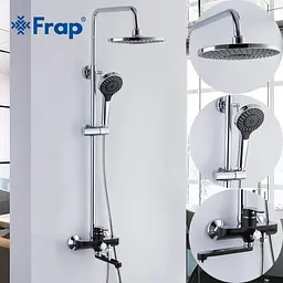 Душова система Frap F2442, поворотний вилив - перемикач на лійку, 3 режими, чорний/хром, Чорний матовий - мініатюра 2