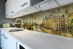 Кухонний фартух Поштова Марка для кухні наклейка Париж вінтаж Місто Бежевий 60х300 см Happy Pocket Z180519 - мініатюра 6
