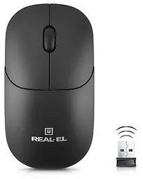 Миша REAL-EL RM-313W Wireless, чорний, бездротова, USB, оптична, 1000 dpi, 2 кнопки, 2xAAA