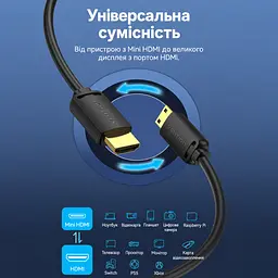 Відеокабель Vention AGHBH Mini HDMI - HDMI 4K 60 Гц 2 м чорний (AGHBH) - мініатюра 2