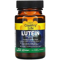 Натуральная добавка Country Life Lutein, 60 капсул