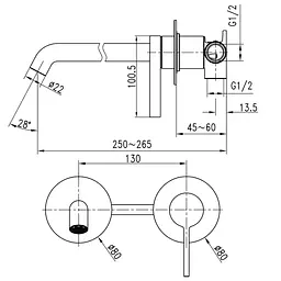 Змішувач для умивальника TOPAZ MODERNO TMD-33235-H78A вбудований у стіну хромований для ванної кімнати з керамічним картриджем - мініатюра 3