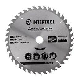Диск пильний по дереву Intertool 250 х 40T х 30 мм