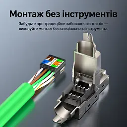 Екранований мережевий штекер Vention 10 шт. конектор RJ45 8P8C Cat6A FTP для мереж 10 Гбіт/с монтаж без обтискних кліщів для жил 23–26 AWG для кабелю діаметром до 8,7 мм організатор для проводів діаметром до 1,6 мм багаторазове використання схеми T568A і T568B фіксація кабелю стопорною гайкою позолочені контакти сірий (IDPH0-10) - мініатюра 7