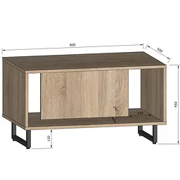 Журнальний столик на ніжках Moreli Forte F-0014 у стилі Loft 800х450х500 мм Дуб Кверкус - мініатюра 2