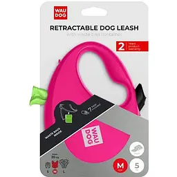Повідець-рулетка для собак Waudog R-leash з контейнером для пакетів, світловідбивна стрічка, M, до 20 кг, 5 м, рожевий - мініатюра 6