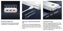 Повербанк Veger 20000 mAh VP3008PD, 20W швидка зарядка (PD/QC), білий - мініатюра 10