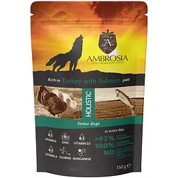 Вологий корм для собак похилого віку Ambrosia паштет з індичкою та лососем 150 г