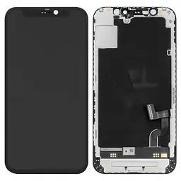 Дисплей для iPhone 12 mini, чорний, з рамкою, Оригінал (переклеєне скло), з пластиками камери та давача приближення