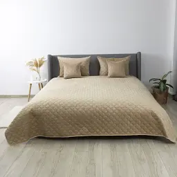 Покривало ТЕП велюрове Velour Ромб круглий 150x210 см золотий беж - мініатюра 2