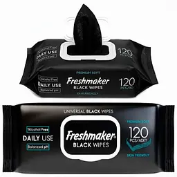 Вологі серветки універсальні Freshmaker Black 120 шт. Вологі серветки чорного кольору - мініатюра 2