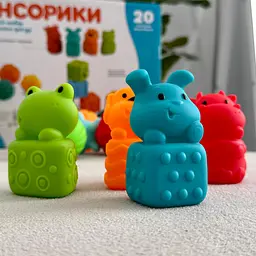 Силіконові кубики, мʼячики, іграшки тактильна пірамідка набір сенсорних іграшок для малюків 20 елементів (HB 0011) - мініатюра 4
