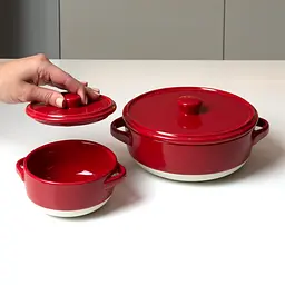 Форма для запікання МВМ My Home кругла з кришкою M 22.5х18х7.5 см (KP-45 M WHITE/RED) - мініатюра 2