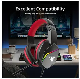 Ігрові навушники з мікрофоном Jedel GH269 RGB 7.1 Channel Balck-Red - мініатюра 4