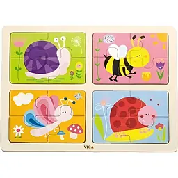 Набор деревянных пазлов Viga Toys Насекомые 4 в 1, 16 элементов (50189)