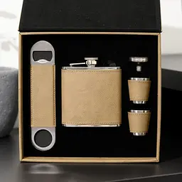 Шкіряний набір із флягою Whiskey Stones у коричневому кольорі та подарунковій коробці з ложементом - мініатюра 3