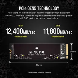 Накопичувач SSD Corsair m.2 NVMe 4TB MP700 PRO PCIe Gen.5 x4 (CSSD-F4000GBMP700PNH) - мініатюра 6