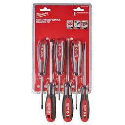 Набір викруток магнітних з тригранною рукояткою MILWAUKEE, (PZ1/PZ2/SL3/ SL4/SL5,5/SL6,5) (6шт)