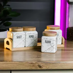 Набір банок для сипучих продуктів 4 штуки по 300 мл з бамбуковою кришкою Yiwu HP1210 - мініатюра 15