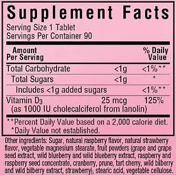 Вітамін D3 Bluebonnet Nutrition Earth Sweet Chewables зі смаком малини 25 мкг 90 таблеток - мініатюра 2