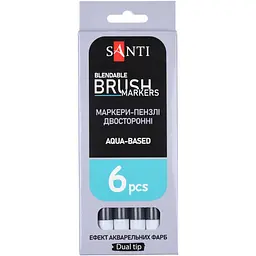 Маркер акварельний Santi Brush Marker SWB-29 світло-сірий двосторонній 6 шт. (391085) - мініатюра 4