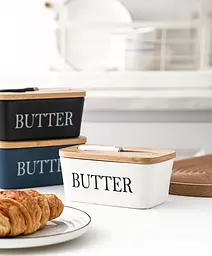 Маслянка керамічна біла з бамбуковою кришкою та ножем Butter 600 мл - мініатюра 3