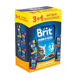 Набір Корм ​​вологий Brit Premium для дорослих котів мікс 3+1