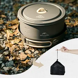 Набір кемпінгового посуду Naturehike CNH22CJ002 (2 каструлі + казанок + сковорода) алюміній - мініатюра 6
