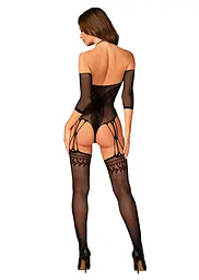 Нейлоновий бодістокінг з імітацією панчіх Obsessive Bodystocking G333 S/M/L, black, з доступом - мініатюра 4
