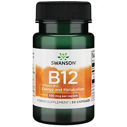 Вітаміни та мінерали Swanson Vitamin B12 500 mcg, 30 капсул