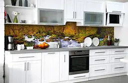 Вініловий кухонний фартух Лісова річка наклейка для кухні дерева осінь Природа Помаранчевий Happy Pocket Z181434
