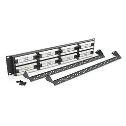 Патч-панель 48 порту UTP DUAL кат 6Е 19" 2U не екранована чорна Q20 - мініатюра 3