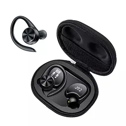 Бездротові спортивні Bluetooth навушники TWS J92 з тканинним зарядним кейсом, сенсорами управління чорні