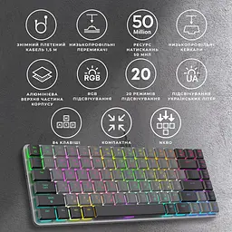 Клавіатура GamePro Red Swich Low Profile RGB USB Dark Gray дротова (MK141R) - мініатюра 12