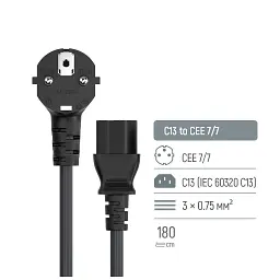 Кабель живлення C13 1.8m black ColorWay (CW-CBP082-BK) - мініатюра 6
