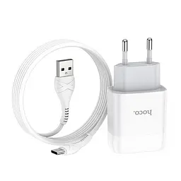 Зарядний пристрій Hoco C72A Glorious (1USB, 2.1А) White + кабель Type-C (6931474713018) - мініатюра 2
