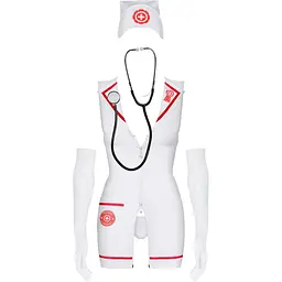 Еротичний костюм медсестри Obsessive Emergency dress S/M, White - мініатюра 2