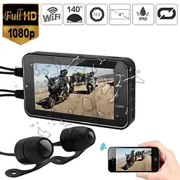 Відеореєстратор для мотоцикла на 2 камери, захищений від вологи FHD 1080P, wifi, G-sensor, датчик руху (100572) - мініатюра 2