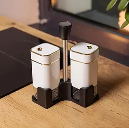 Органайзер набір Condiment Set для спецій на підставці з 2 баночками для солі та перцю по 120 мл Білий - мініатюра 4