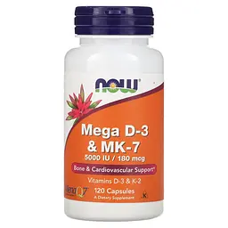 Вітаміни та мінерали NOW Mega D3 & MK-7, 120 вегакапсул